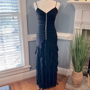 Scott McClintock black gathered maxi dress with rhinestone detail